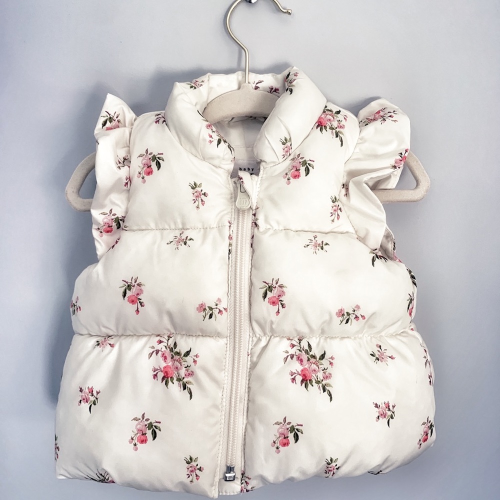 Fall floral print baby girls puffer vest